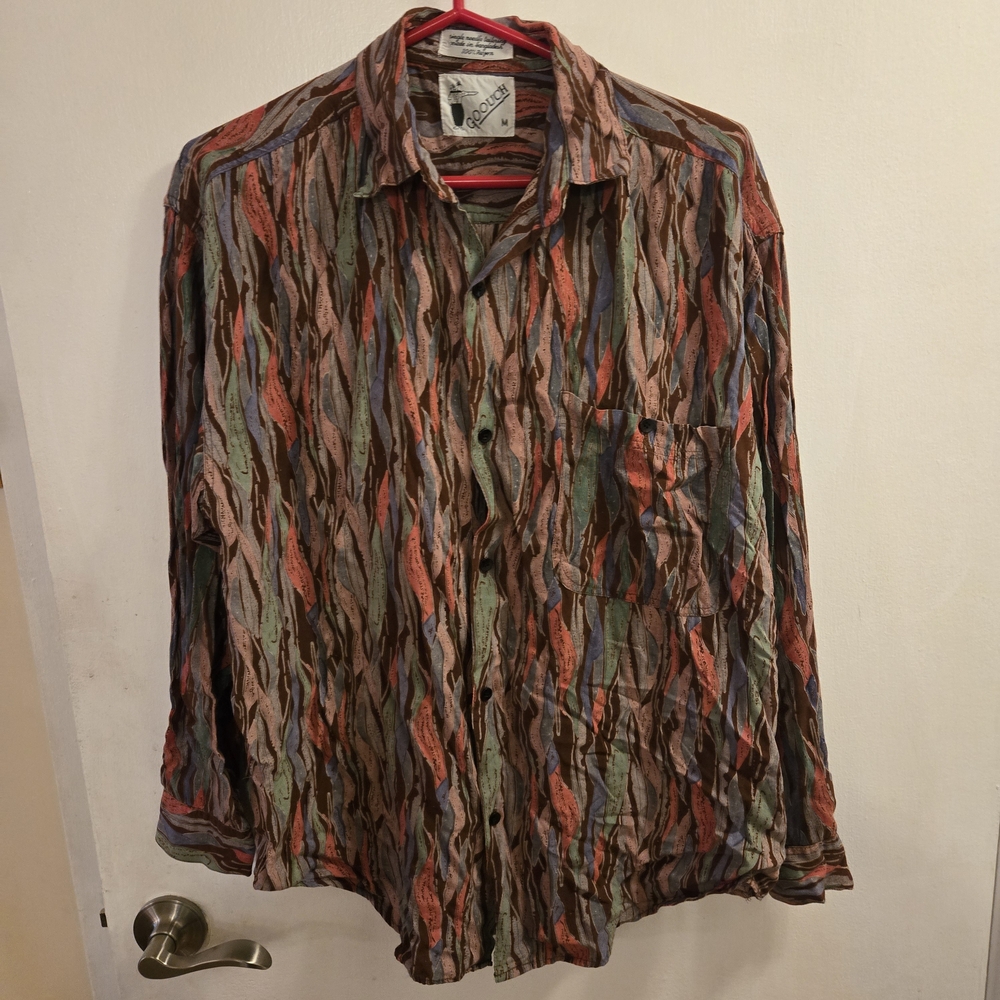 Vintage Goouch Men’s Button-Up 100% Rayon Shirt Size M